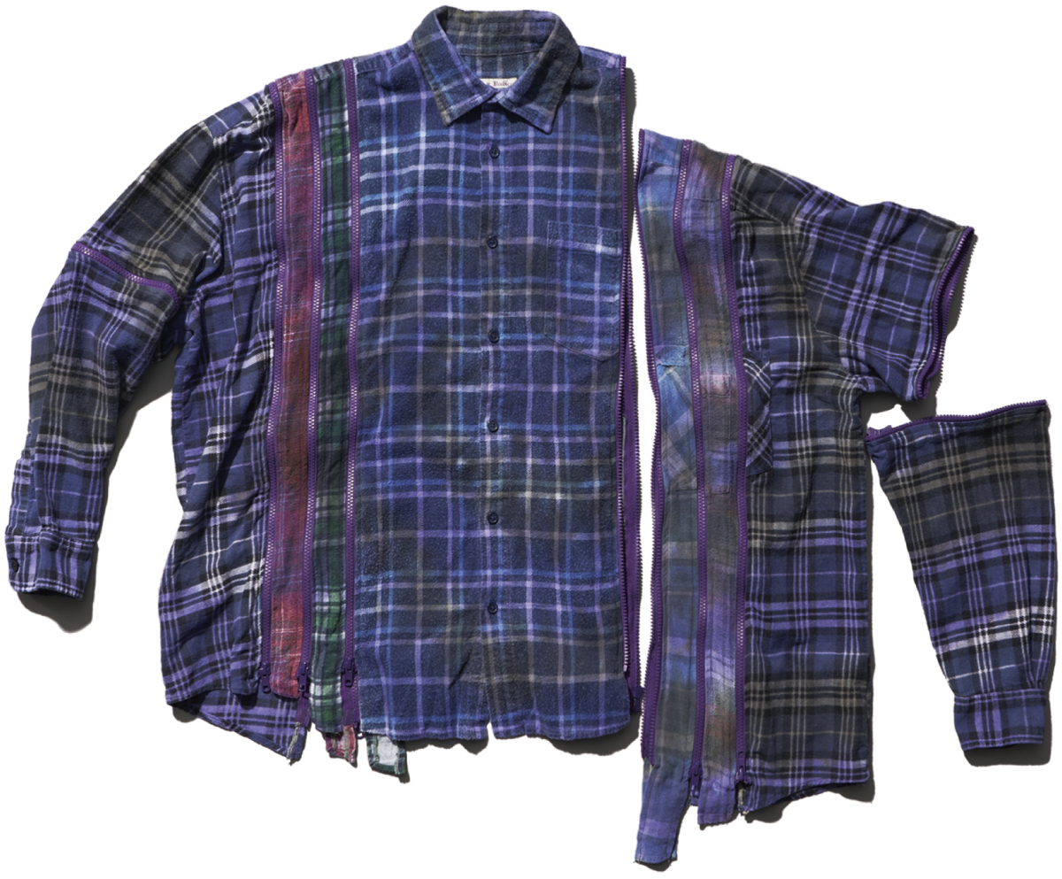 Flannel Shirt -> 7 Cuts Zipped Wide Shirt / Tie Dye 