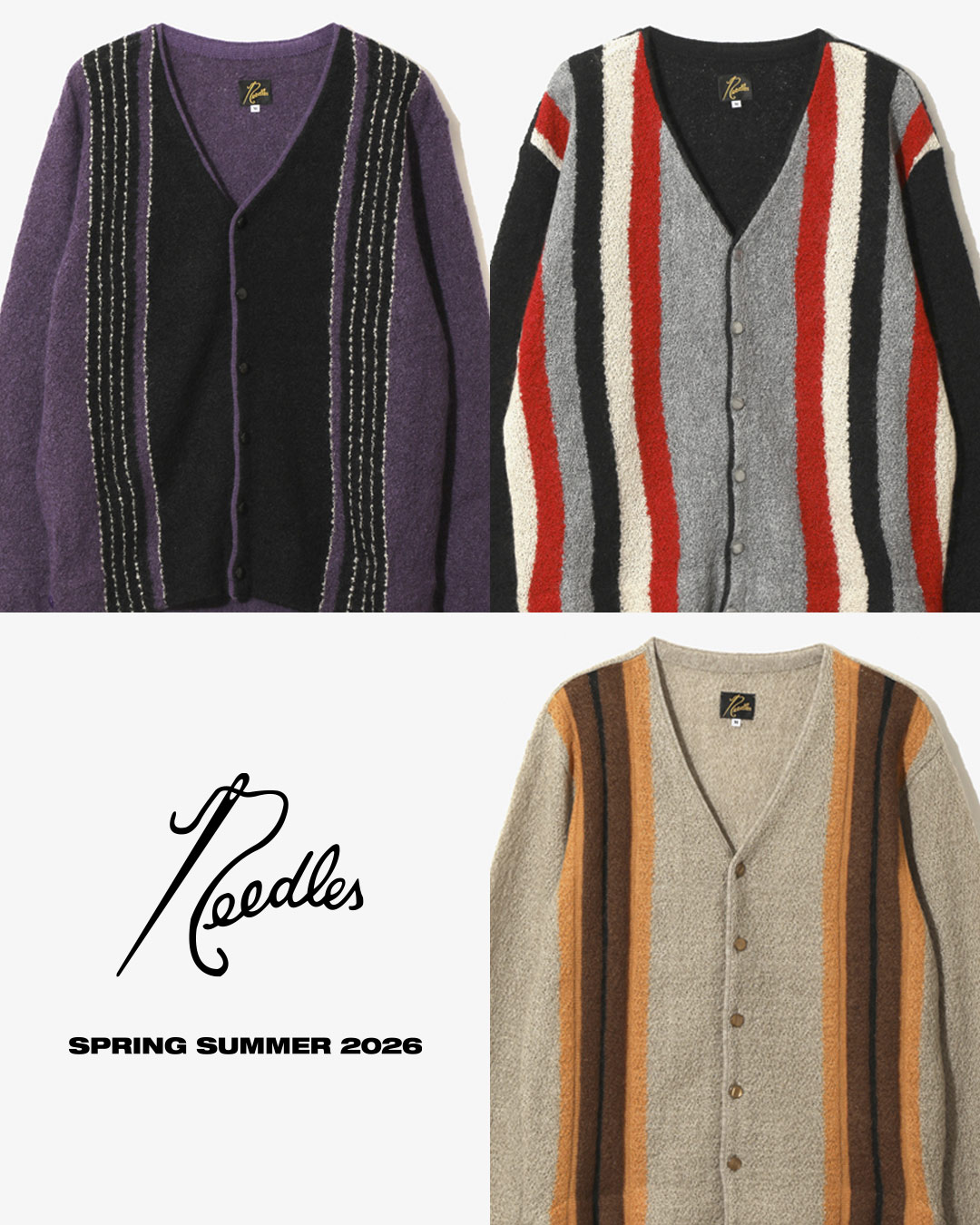 〈NEEDLES〉2026年春夏コレクションクレープ織りの表情が際立つニットカーディガン