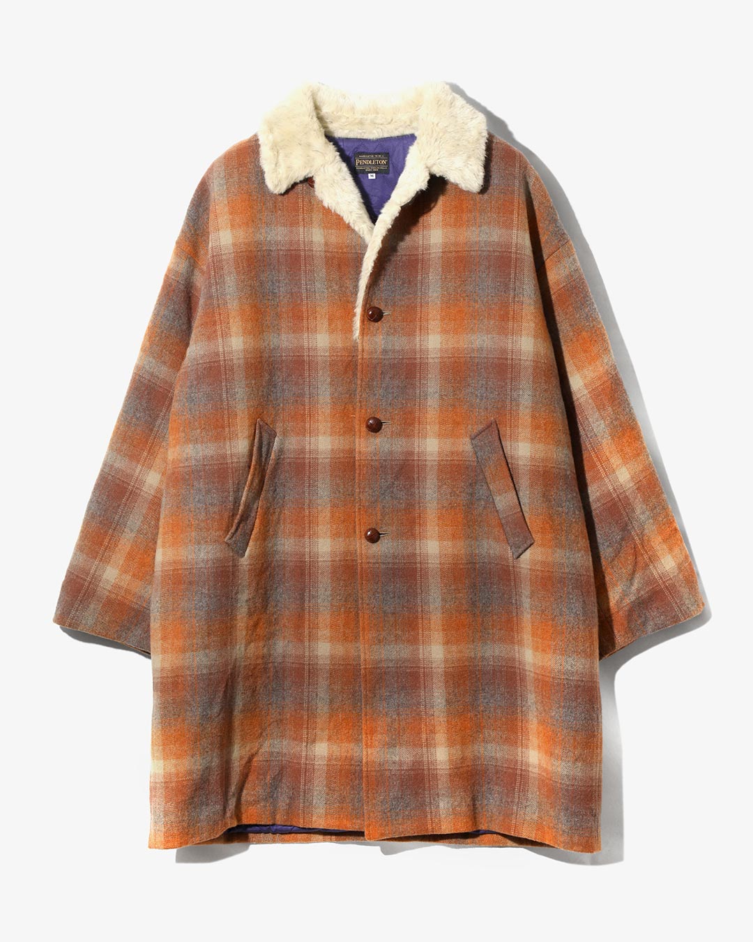 Shawl Collar Coat - Wool Plaid Melton ¥170,500