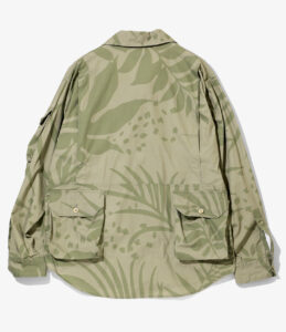 Explorer Shirt Jacket - Khaki/Olive Leaf Print Cotton Poplin